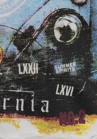 Primer plano de zapatillas oscuras con el texto "LXXII", "SUMMER SPIRITS", "LXVI" y "NO:2" sobre un fondo colorido.