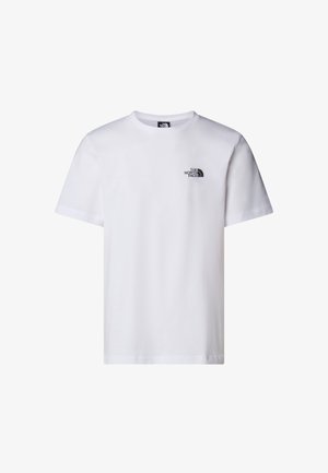 White cotton t-shirt with short sleeves, featuring a black embroidered logo on the left chest. Round neckline, classic fit.