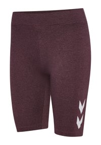 Bourgogne färgade, åtsittande träningsshorts tillverkade av texturerat tyg, med en mjuk midja och vita chevron-accenter på den nedre sidan.