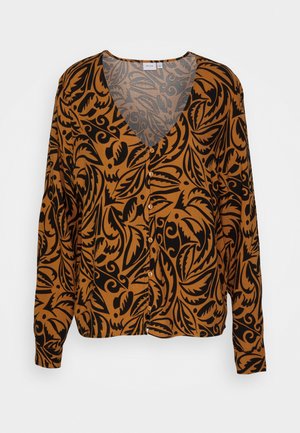 VILA, VIANJA V NECK BUTTON - Bluse - tobacco brown/black