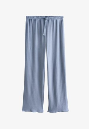 Hellblaue Hosen mit weitem Bein aus Rippenstoff, mit elastischem Bund und Kordelzug sowie geradem Schnitt.