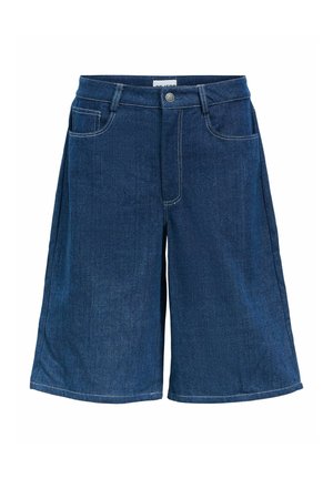 Denim culotter i djupblått med en avslappnad passform, med knappstängning, fem fickor och ljus kontrastsöm.