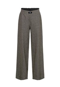 Grijze, wijde broek met een subtiele glans. Gemaakt van een gestructureerde stof, met een elastische tailleband en zonder zichtbare hardware.