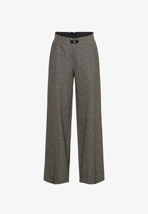 Grijze, wijde broek met een subtiele glans. Gemaakt van een gestructureerde stof, met een elastische tailleband en zonder zichtbare hardware.