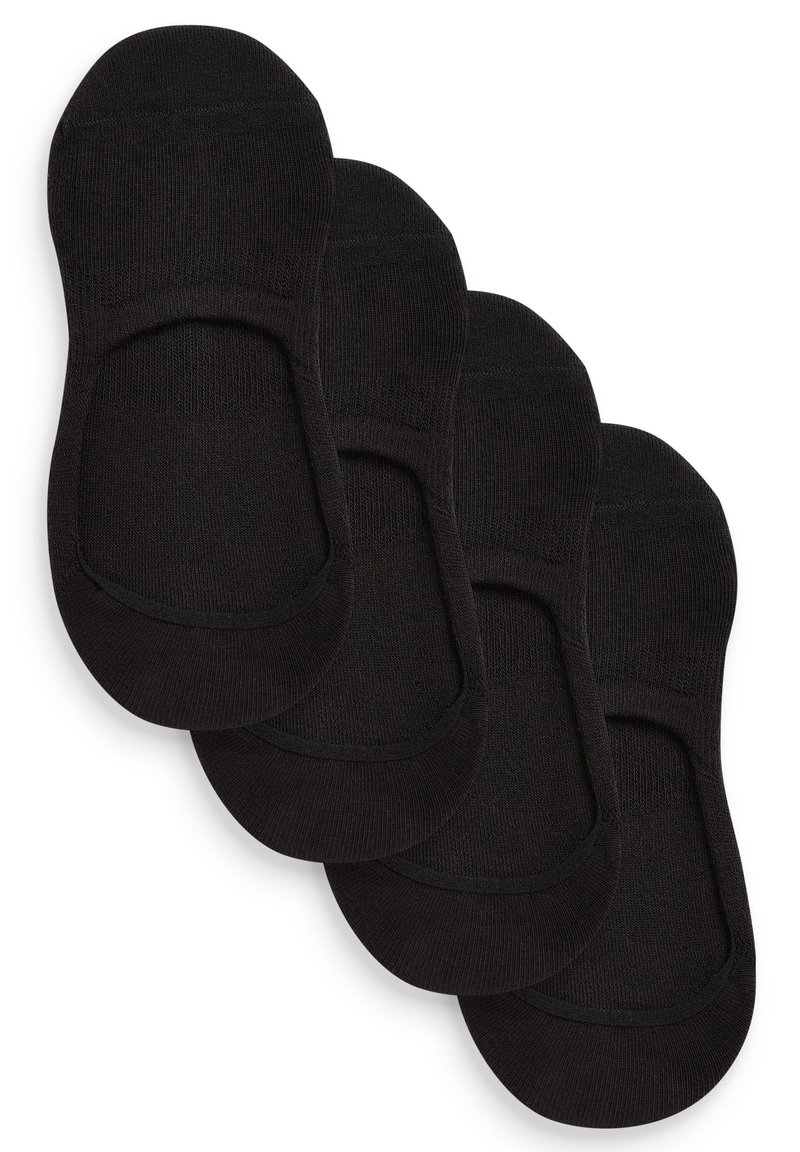 Schwarze, unsichtbare Socken aus einem weichen, dehnbarem Stoff mit glatter Textur. Mit einem niedrigen Schnitt und elastischen Rändern. Vierer-Pack.