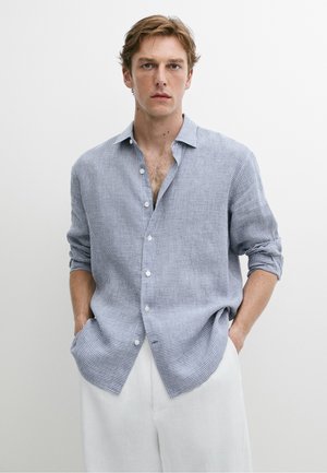 Massimo Dutti, 100% LINEN REGULAR FIT GINGHAM SHIRT - Camicia - mottled dark blue