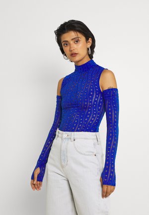 CUT OUT HIGH NECK - Long sleeved top - blue