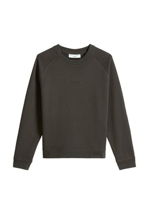 Sweat-shirt vert olive foncé à col rond avec manches longues et texte de logo discret à l'avant "Marc O'Polo Denim."