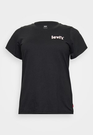 Czarna krótka koszulka Levi's z małym białym logo na górnej lewej stronie piersi i czerwonym wszywką u dołu.