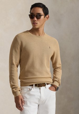 Polo Ralph Lauren MESH-KNIT COTTON CREWNECK SWEATER - Pullover - camel melange