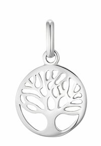 Silverhänge med en cirkulär design och ett urtaget tr ädmotif. Trädet har intrikata grenar och en slät, polerad yta.