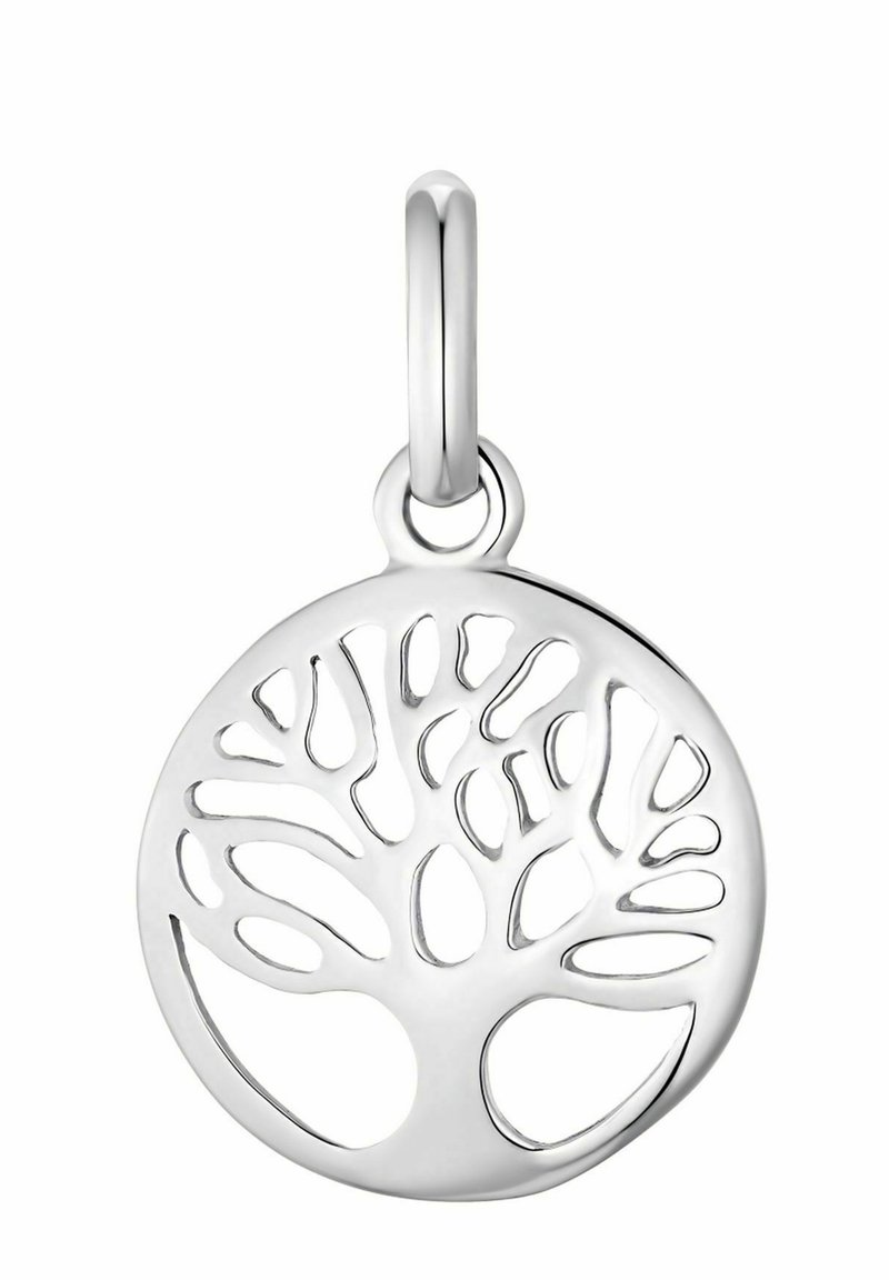 Silverhänge med en cirkulär design och ett urtaget trädmotif. Trädet har intrikata grenar och en slät, polerad yta.