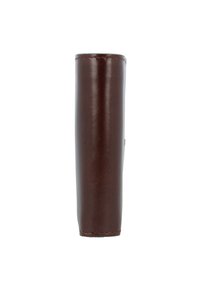 Brown leather wallet with a smooth texture, vertical design, and stitched edges. Features a slim profile and simple aesthetic.
