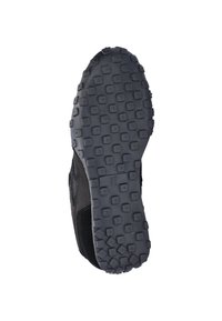 Schwarze Sport Schuhsohle mit einer strukturierten Gumm Oberfläche, die quadratische und rechteckige Muster aufweist, gekennzeichnet mit der Größe "37."