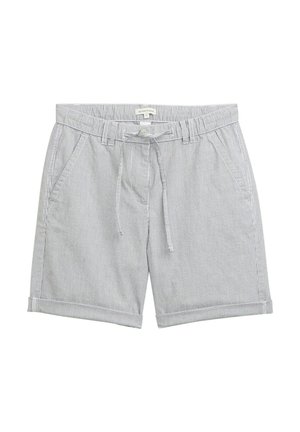 Lichte katoenen shorts met verticale blauwe en witte strepen. Voorzien van een elastische tailleband met trekkoord en zijzakken. Afgewerkte boorden.