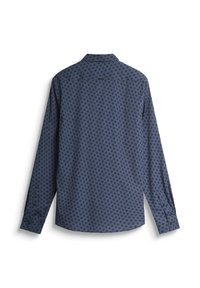 Camicia a maniche lunghe in cotone blu scuro con un motivo geometrico a rombi. Presenta un colletto standard e polsini con bottone.