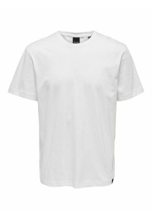 White cotton T-shirt with short sleeves, crew neckline, relaxed fit, and no patterns. Features a small logo accent near the hem.