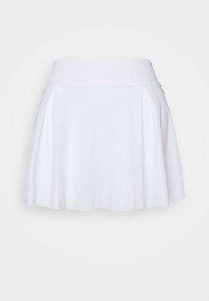 Hvid plisseret tennisnederdel med bred linning, knælængde, vist på ensfarvet hvid baggrund.