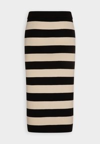 Svart och beige randig pennkjol, tillverkad av stretchigt tyg, med en figurnära silhuett och hög midja för en slank look.