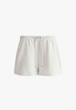 Lichtgrijze katoenen shorts met een elastische tailleband en een trekkoord. Heeft een soepele textuur en zijzakken voor extra gemak.