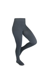 Hochtaillierte schwarze Leggings aus dehnbarem Stoff, mit einer glatten Textur und einem enganliegenden Design, das bis zum Knöchel reicht.