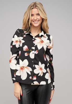 LANGARM-MIT KNOPFLEISTE U BLUMENPRINT - Button-down blouse - black