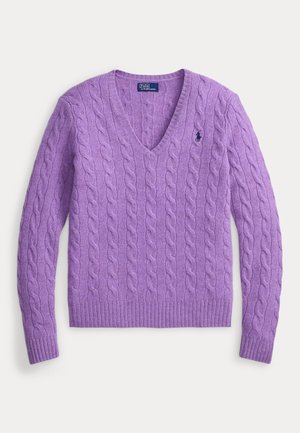 Polo Ralph Lauren, CABLE-KNIT WOOL-CASHMERE V-NECK SWEATER - Πουλόβερ - amethyst falls heather