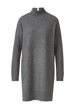 Szary, oversize sweter z wysokim kołnierzem, prążkowanymi mankietami i dołem. Wykonany z miękkiego materiału o gładkiej strukturze.