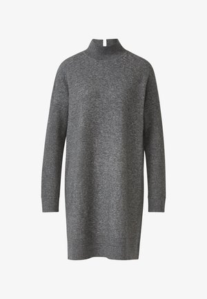 Szary, oversize sweter z wysokim kołnierzem, prążkowanymi mankietami i dołem. Wykonany z miękkiego materiału o gładkiej strukturze.