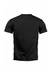 Black short-sleeve t-shirt with a round neckline, made of cotton. Smooth texture and simple design with no visible patterns or graphics.