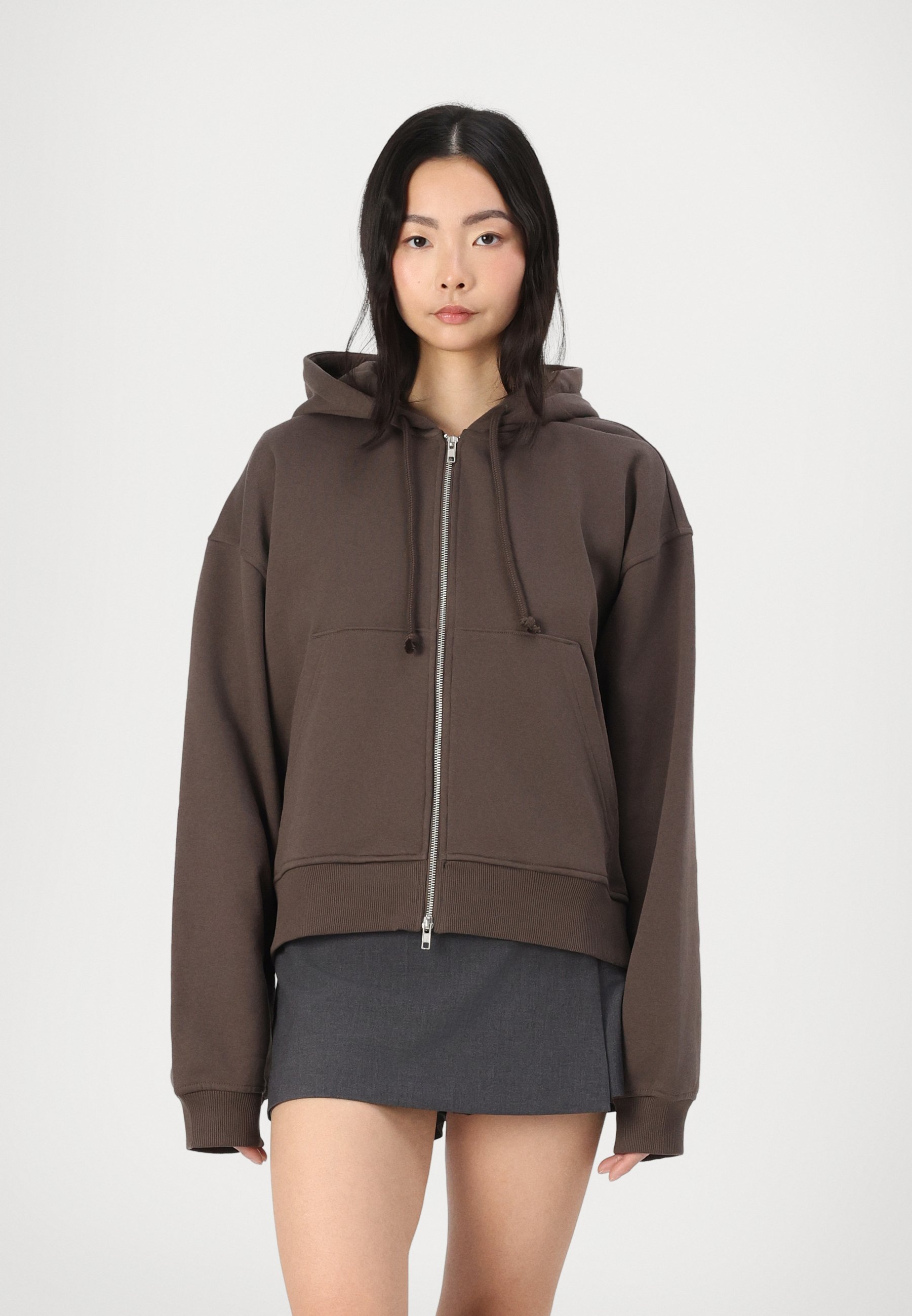 Weekday ESSENCE BOXY ZIP HOODIE - Hoodie - brown - Zalando.co.uk
