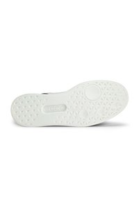 Valkoinen kuminen kengänpohja, jossa on teksturoitu kuvio ja pyöreät yksityiskohdat. Sisältää brändilogon ja sivussa on painettuna koko 43.