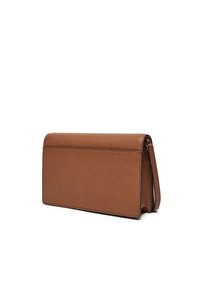 Portefeuille en cuir marron avec une texture lisse, de forme rectangulaire et une fine sangle. Coutures détaillées le long des bords et design minimaliste.