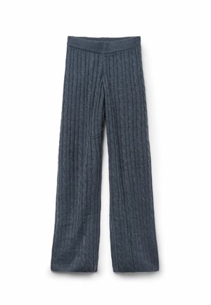 Lange, gerippte Strickhosen in Dunkelgrau. Mit einem breiten, elastischen Taillenbund und einer weichen Textur, die sich für die Freizeit trägt.