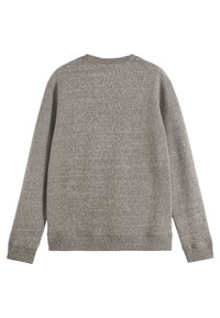 Grå sweatshirt med rund halsudskæring, lange ærmer og struktureret stof. Bagsiden er ensfarvet med ribkant på ærmerne og kanten. Flad visning.