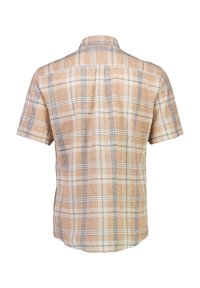 Korte mouwen geruite shirt in beige en lichtbruin met grijze accenten, voorzien van een casual kraag en een achterpand voor extra vorm.