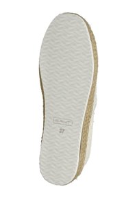 Suela texturizada blanca con un patrón ondulado, acentos similares a yute a lo largo de los costados y un material superior suave beige para mayor comodidad. Talla 37.