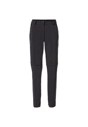 Pantaloni outdoor neri, leggeri, con taglio dritto, tasche con zip e funzione di arrotolamento ai polsini per ventilazione. Tessuto liscio.