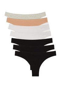 Set di sette perizomi in vari colori: grigio, pesco, bianco e nero. Realizzati in morbido tessuto elasticizzato con bande larghe.