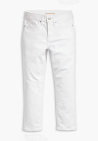 Witte denim jeans met een slim fit, voorzien van vijf zakken, een knoopsluiting en een gladde textuur. De pijpen lopen iets taps toe naar de enkel.