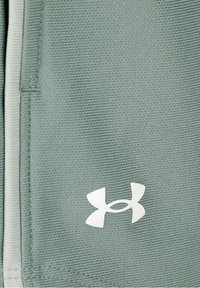 Hellgrüne Sportshorts aus strukturiertem Material, mit einem weißen Under Armour Logo auf der unteren linken Seite und kontrastierenden Besätzen.