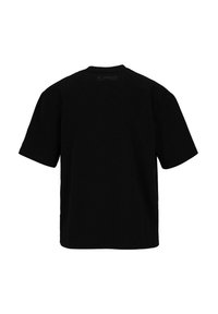 Black short-sleeve t-shirt with a crew neck, made of cotton. The back features a simple design with no visible graphics or embellishments.