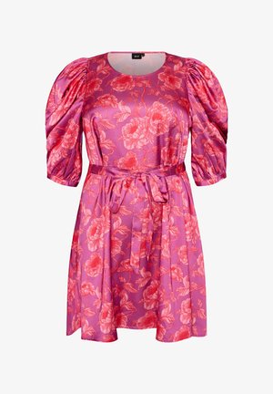 Zizzi, GEBLÜMTES KLEID MIT PUFFÄRMELN UND BINDEGÜRTEL - Vapaa-ajan mekko - pink