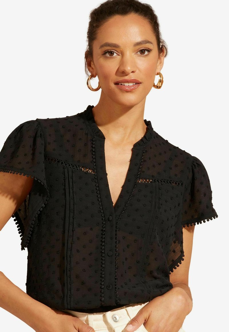 Love & Roses DOBBY SPOT RUFFLE V NECK FLUTTER SLEEVE REGULAR FIT - Paitapusero - black