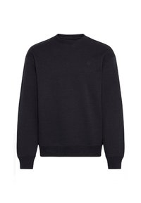 Schwarzer Sweatshirt aus Baumwollmischung, mit rundem Halsausschnitt, gerippten Bündchen und Saum sowie einem kleinen Logo auf der Brust.