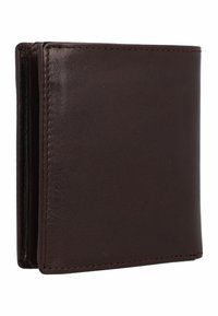 Portafoglio in pelle marrone con un design elegante e pieghevole. Presenta una superficie liscia, cuciture minime e nessun hardware o accentuazioni visibili.