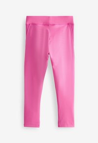 Leggings de sport roses en tissu lisse et extensible. Présente un design ajusté avec une taille mi-haute et sans motifs visibles ni quincaillerie.