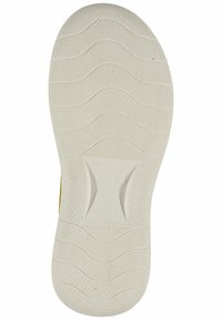 Semelle de chaussure en caoutchouc blanc avec un motif texturé et des rainures en vagues. Présente une étiquette en relief avec "FABRIQUÉ EN PORTUGAL" et la taille "37".