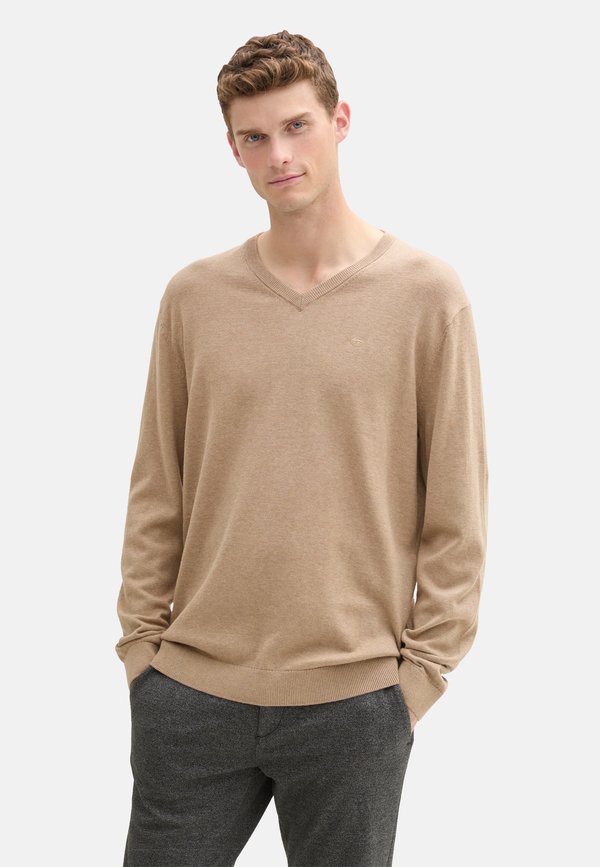 V-NECK - Strickpullover - hellbraun