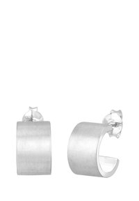 Silver hoopörhängen med matt finish, med cylindrisk form och en säker studstängning. Slät textur med minimalistisk design.